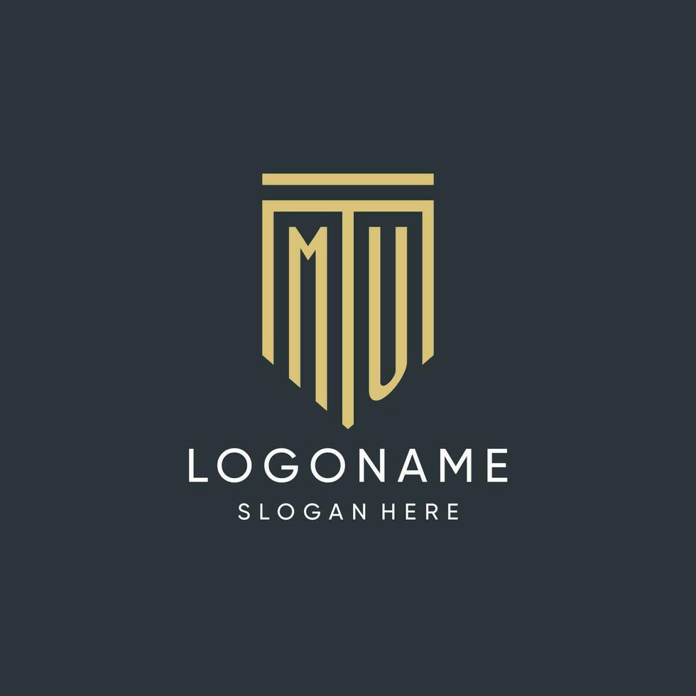MU monogram with modern and luxury shield shape design style vector
