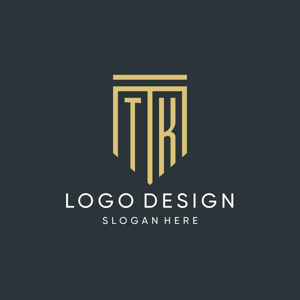 TK monogram with modern and luxury shield shape design style vector
