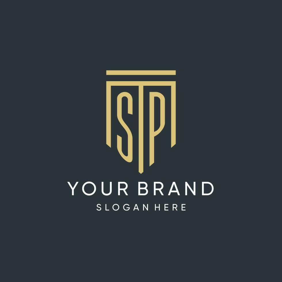 SP monogram with modern and luxury shield shape design style vector