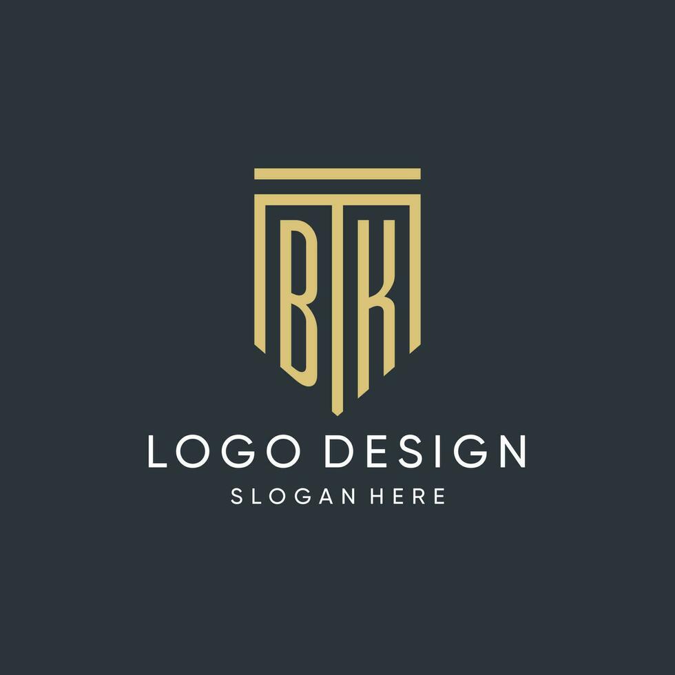 BK monogram with modern and luxury shield shape design style vector