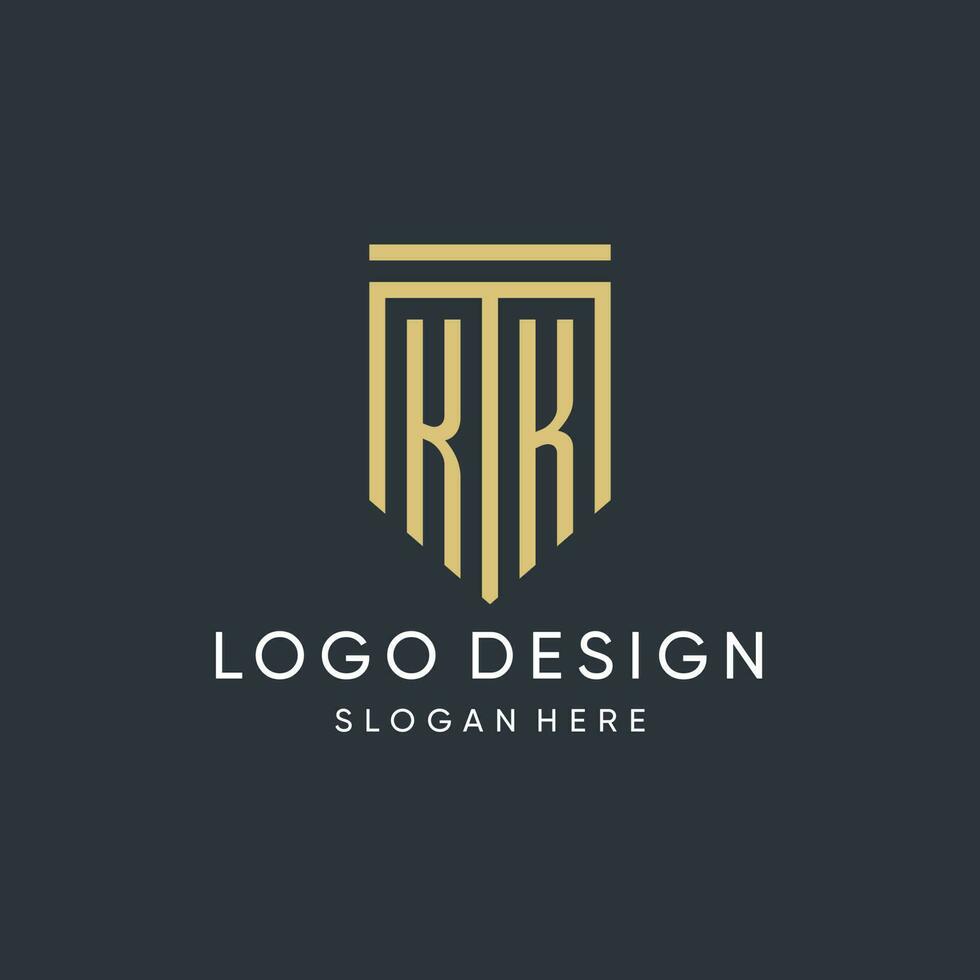 KK monogram with modern and luxury shield shape design style vector