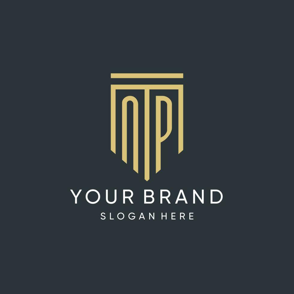 NP monogram with modern and luxury shield shape design style vector