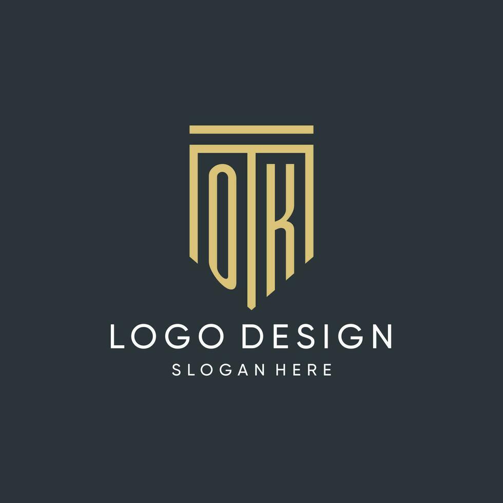 OK monogram with modern and luxury shield shape design style vector