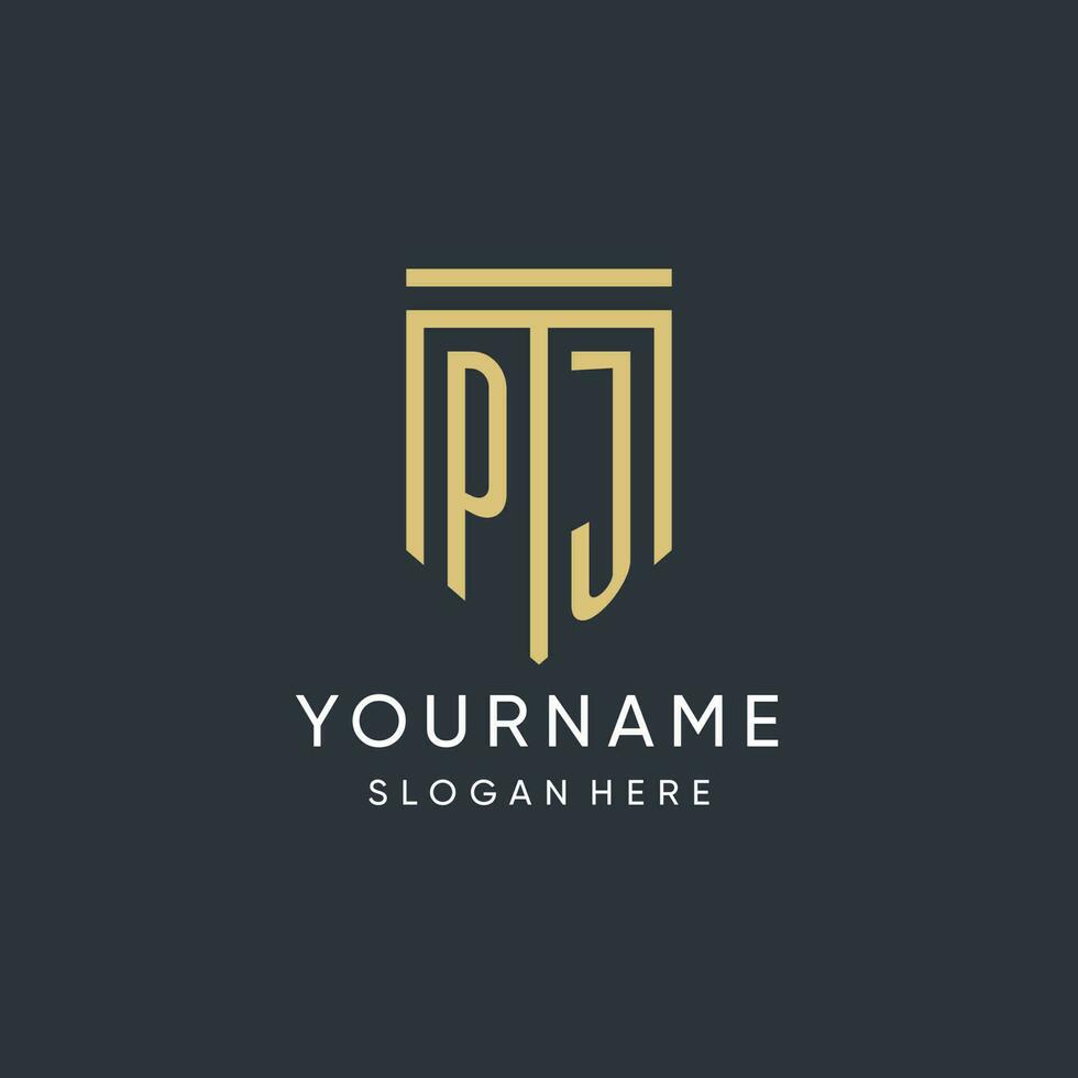 PJ monogram with modern and luxury shield shape design style vector