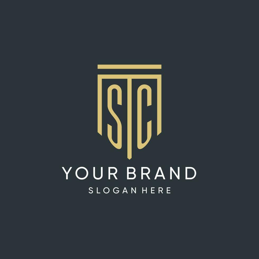 SC monogram with modern and luxury shield shape design style vector
