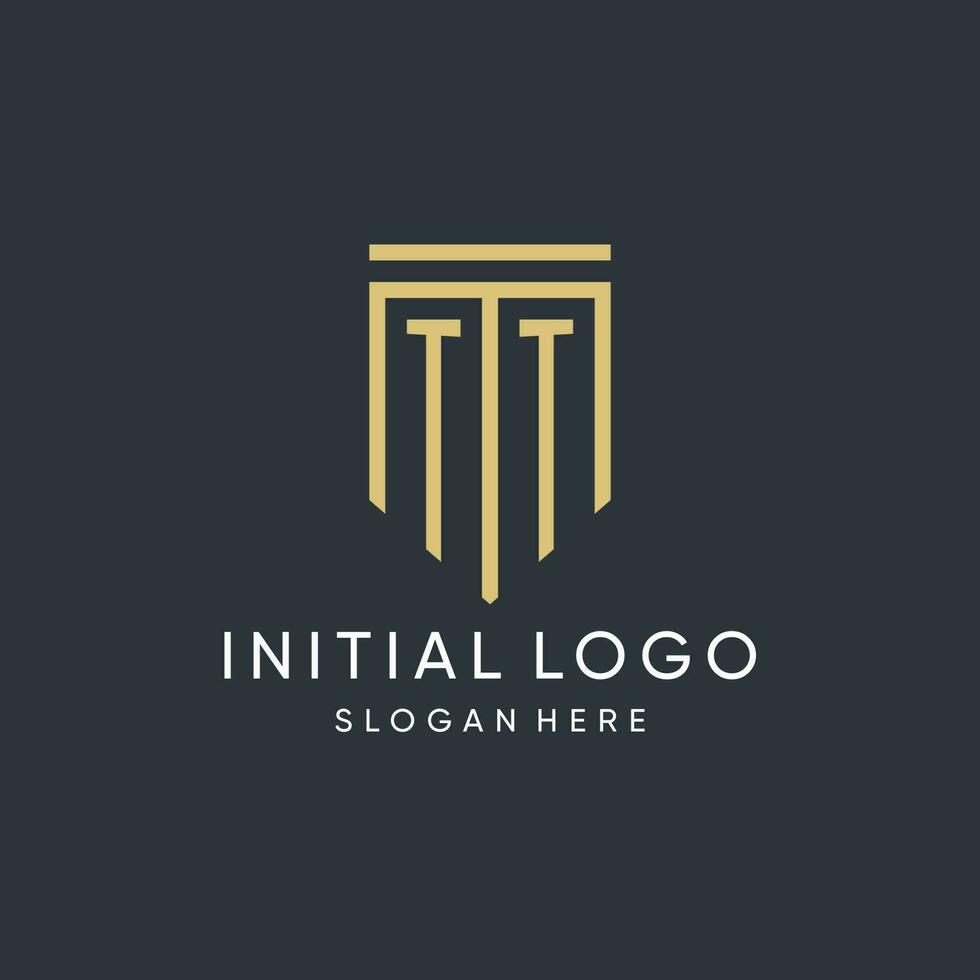 TT monogram with modern and luxury shield shape design style vector