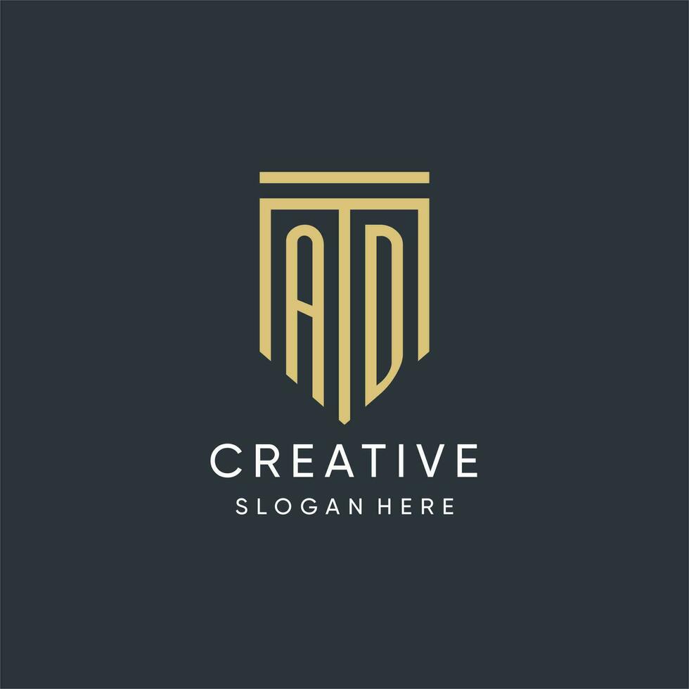 AD monogram with modern and luxury shield shape design style vector