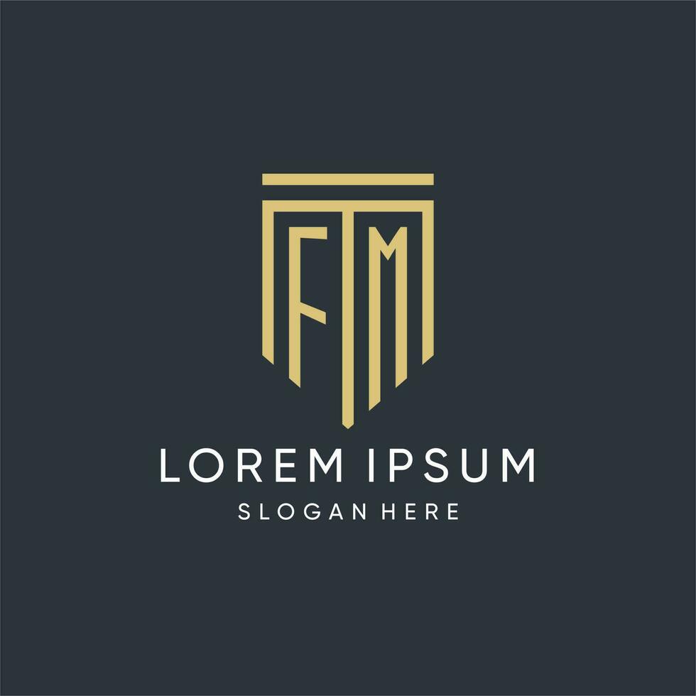 FM monogram with modern and luxury shield shape design style vector