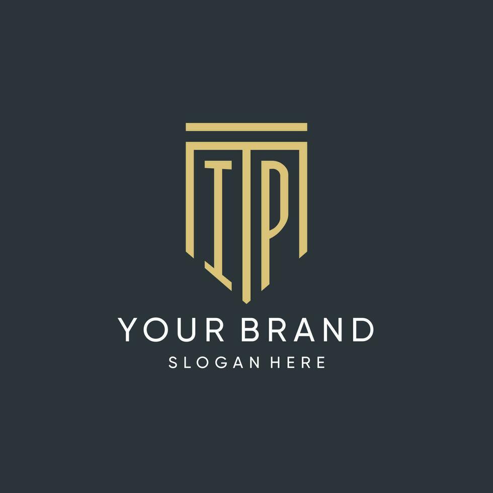 IP monogram with modern and luxury shield shape design style vector