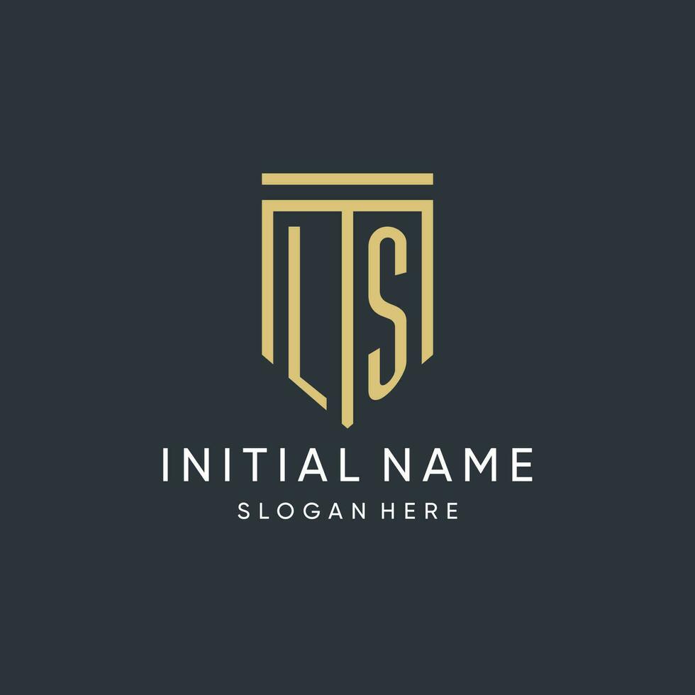 LS monogram with modern and luxury shield shape design style vector