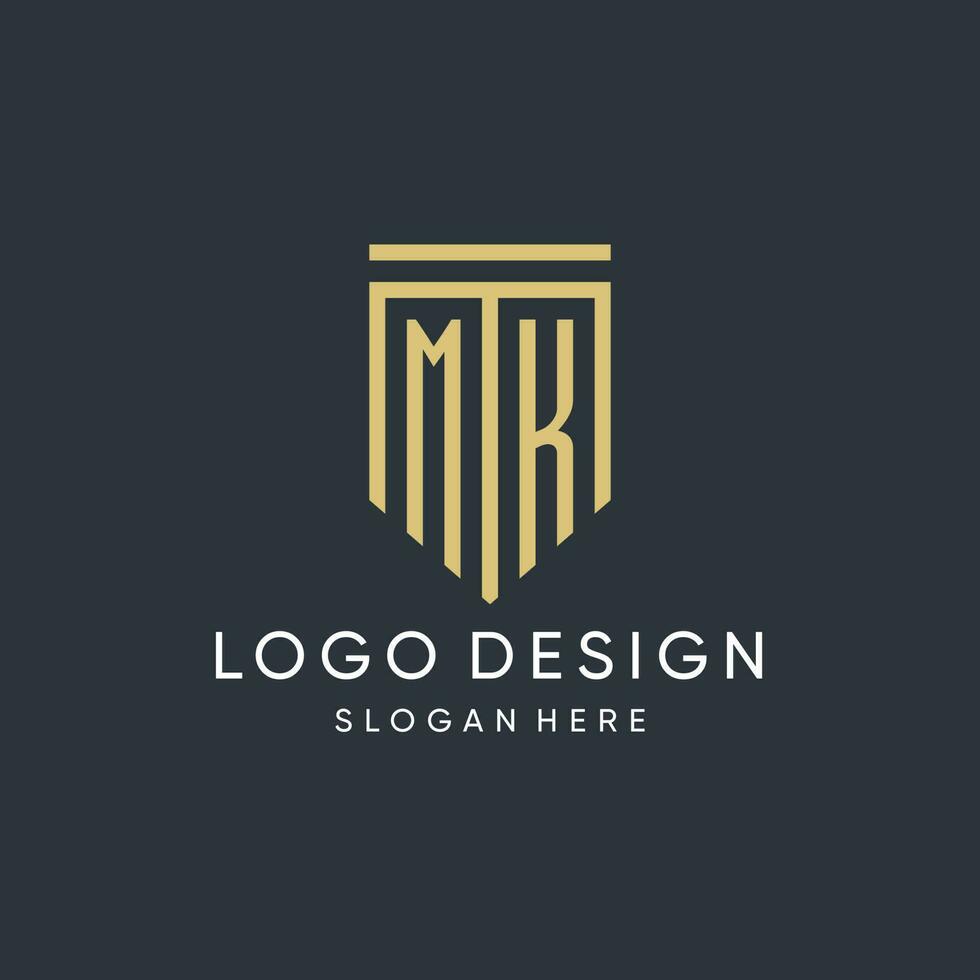 MK monogram with modern and luxury shield shape design style vector