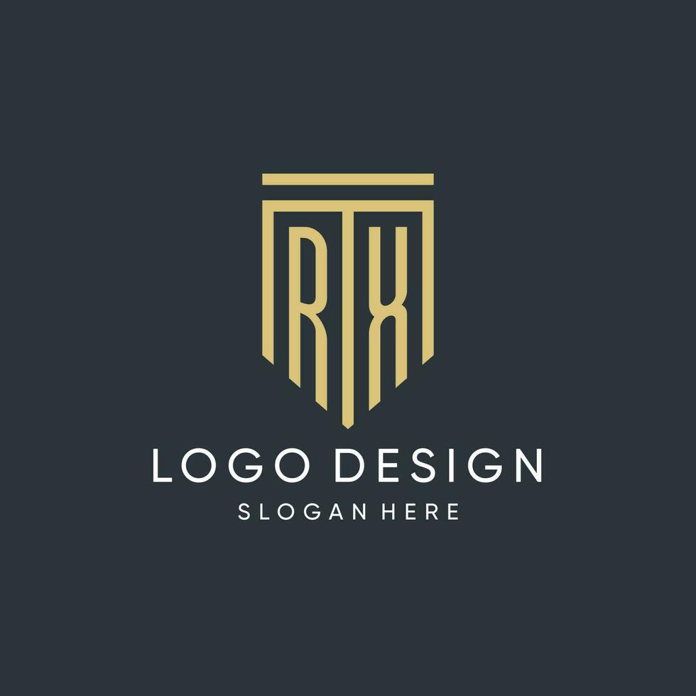 RX monogram with modern and luxury shield shape design style vector