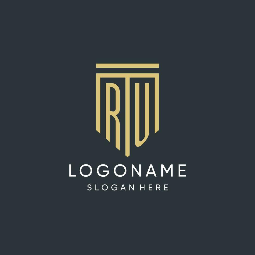 RU monogram with modern and luxury shield shape design style vector