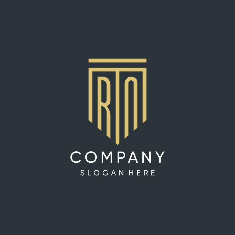 RN monogram with modern and luxury shield shape design style vector