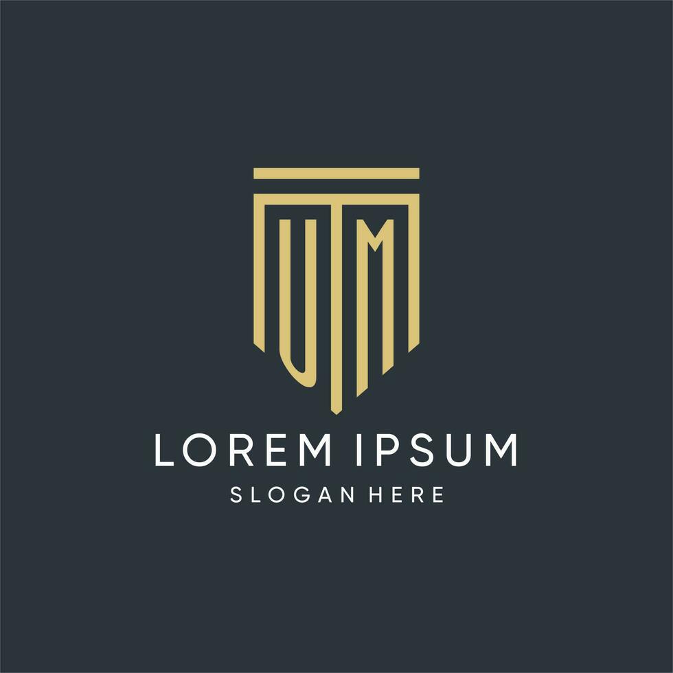 UM monogram with modern and luxury shield shape design style vector