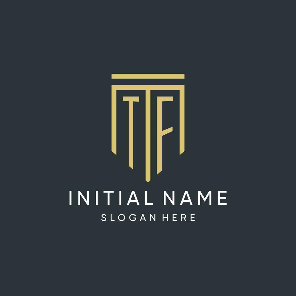 TF monogram with modern and luxury shield shape design style vector