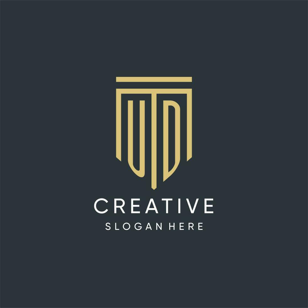 UD monogram with modern and luxury shield shape design style vector