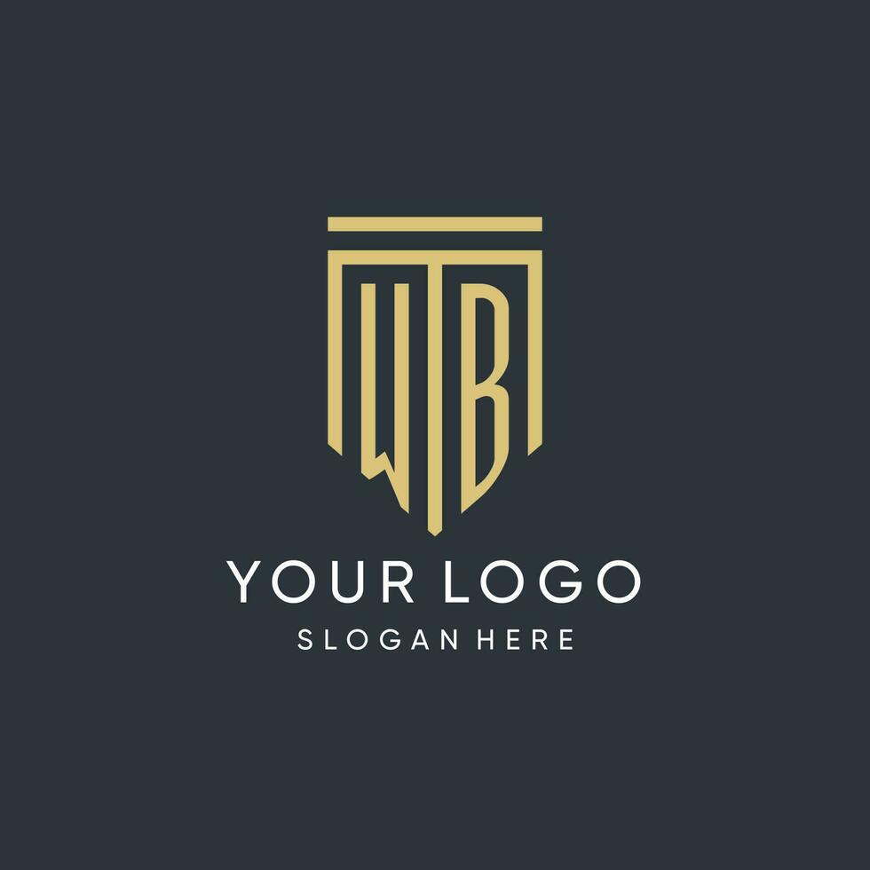 WB monogram with modern and luxury shield shape design style vector