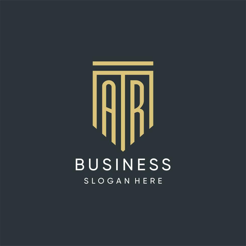 AR monogram with modern and luxury shield shape design style vector