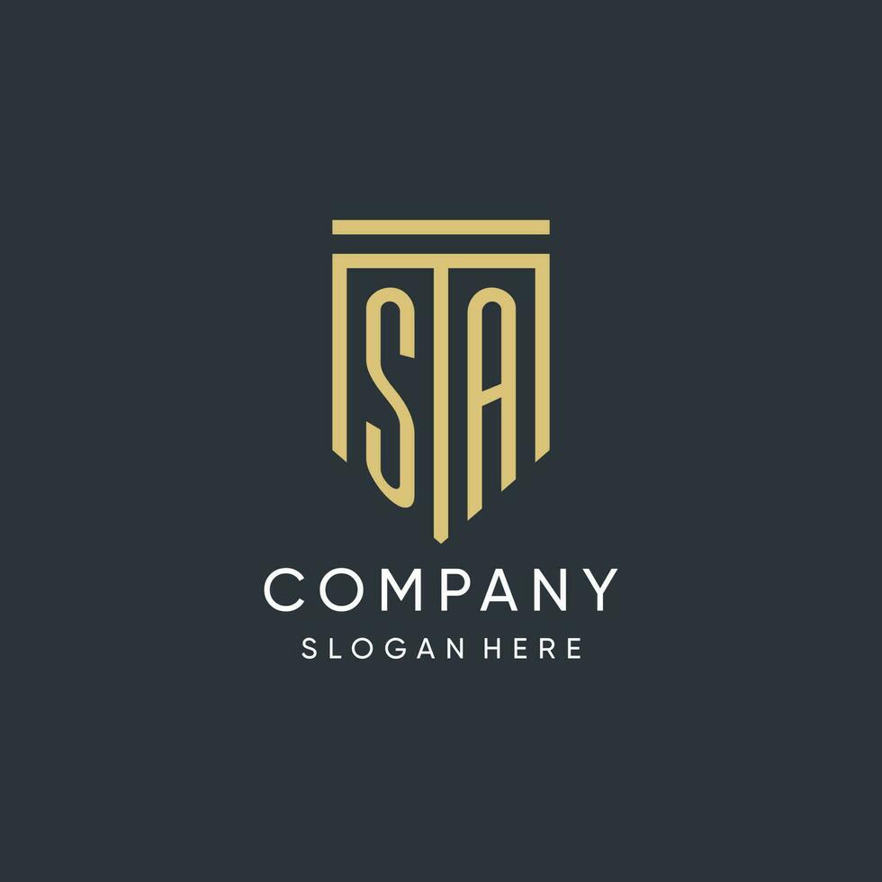 Sa monogram with modern and luxury shield shape design style 23679725