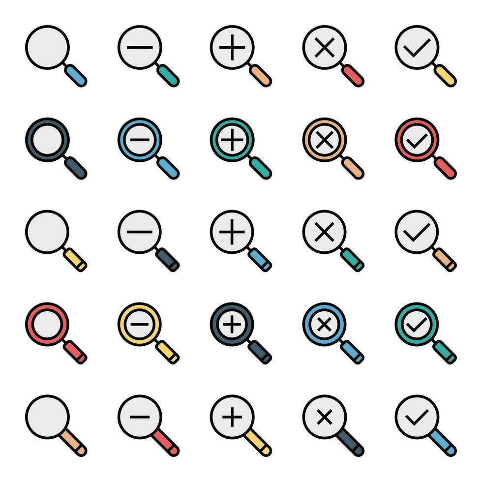 Filled outline icons for Magnifier. vector