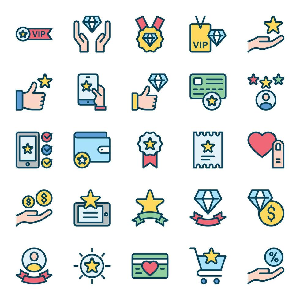 Filled color outline icons for Loyalty. vector