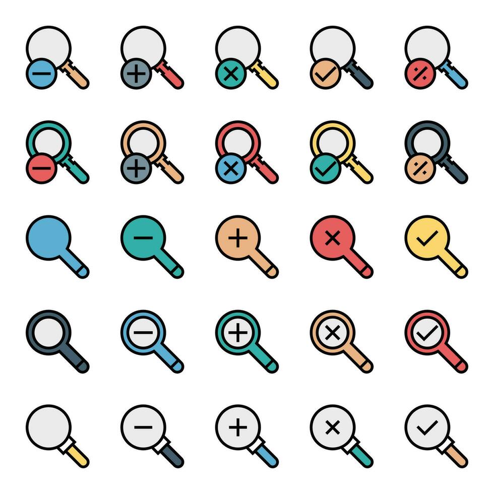 Filled outline icons for Magnifier. vector