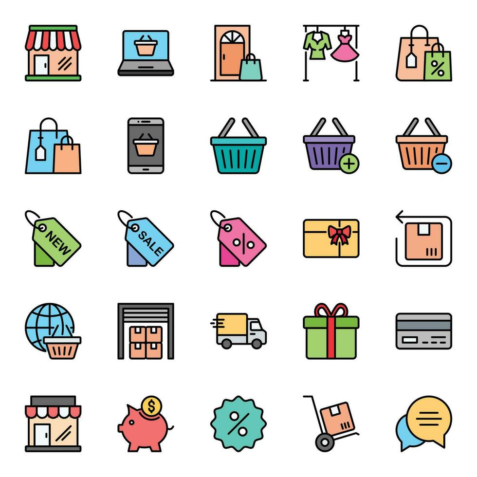 Filled outline icons for Shopping and e-Commerce. vector