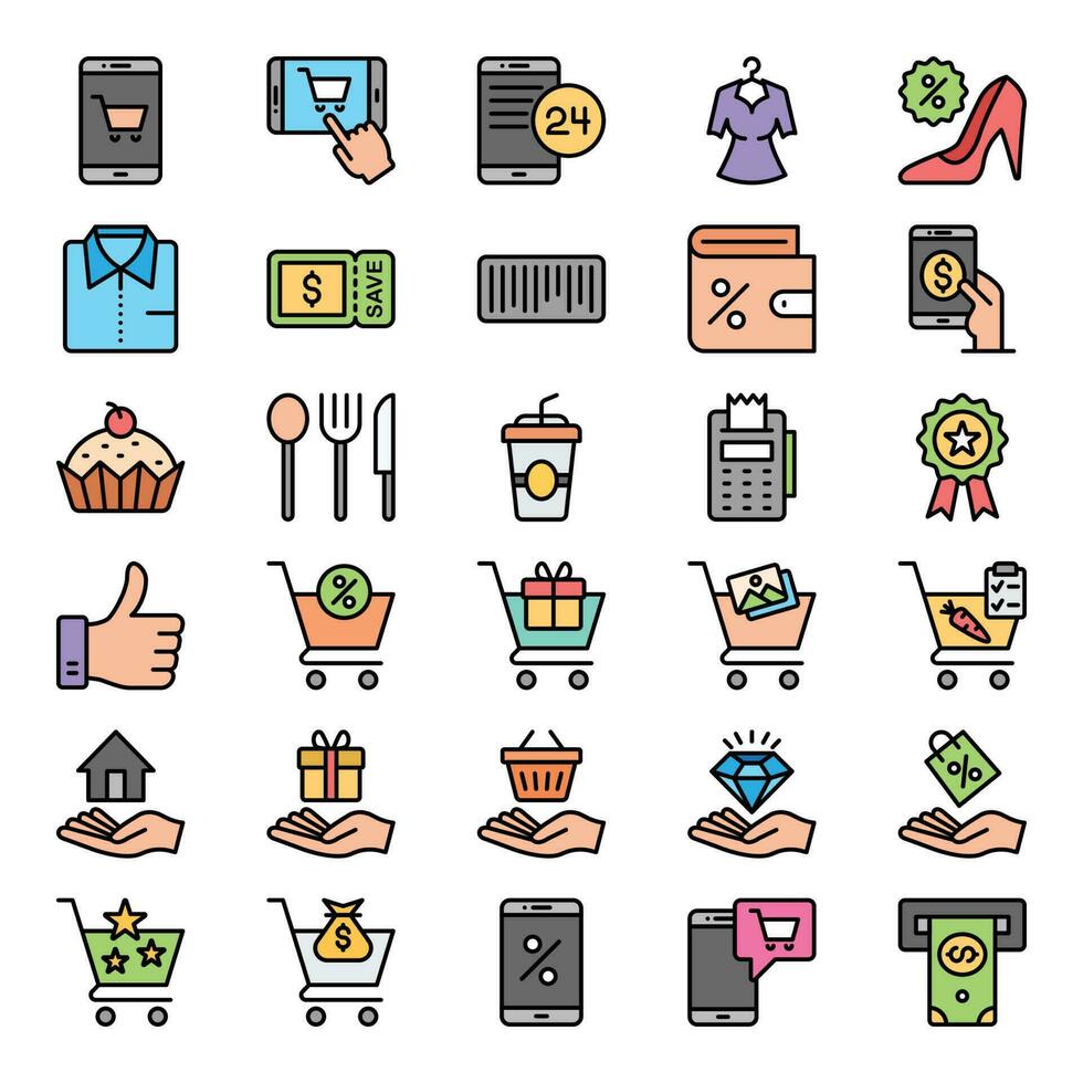 Filled outline icons for Shopping and e-Commerce. vector