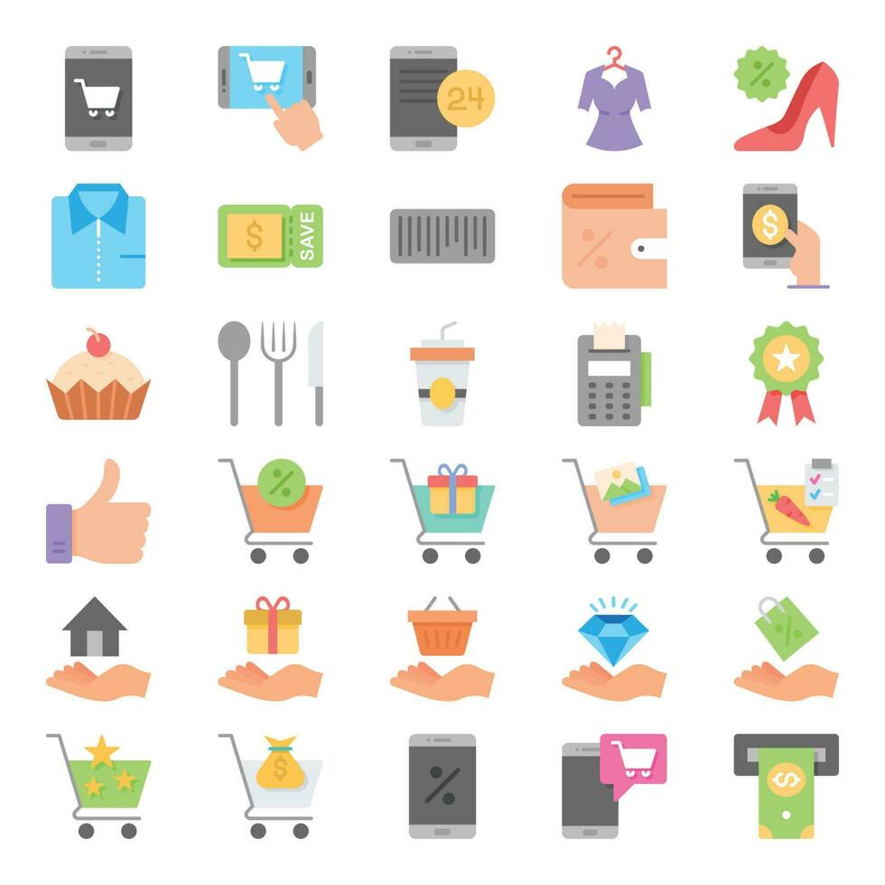 Flat color icons for Shopping and e-Commerce. vector