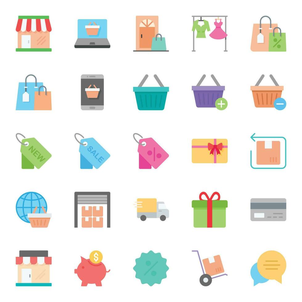 Flat color icons for Shopping and e-Commerce. vector