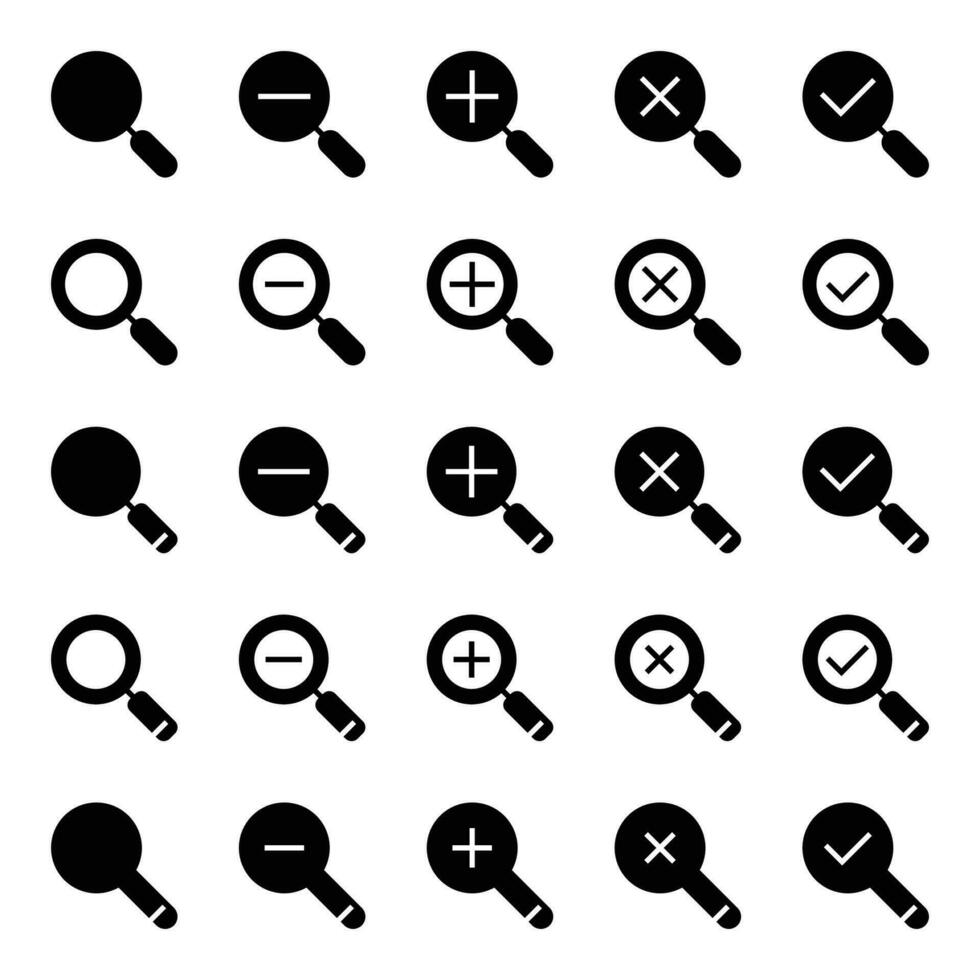 Glyph icons for Magnifier. vector