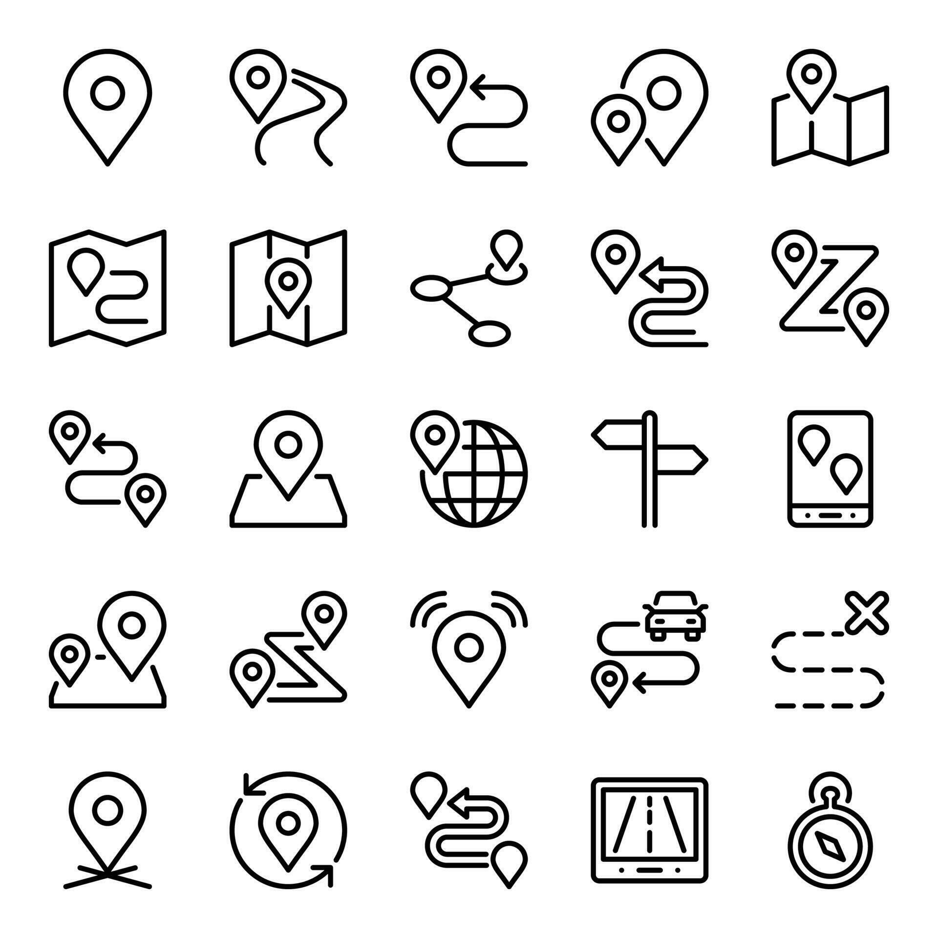 Outline icons for Map and location - Outline Icons For Map And Location Vector