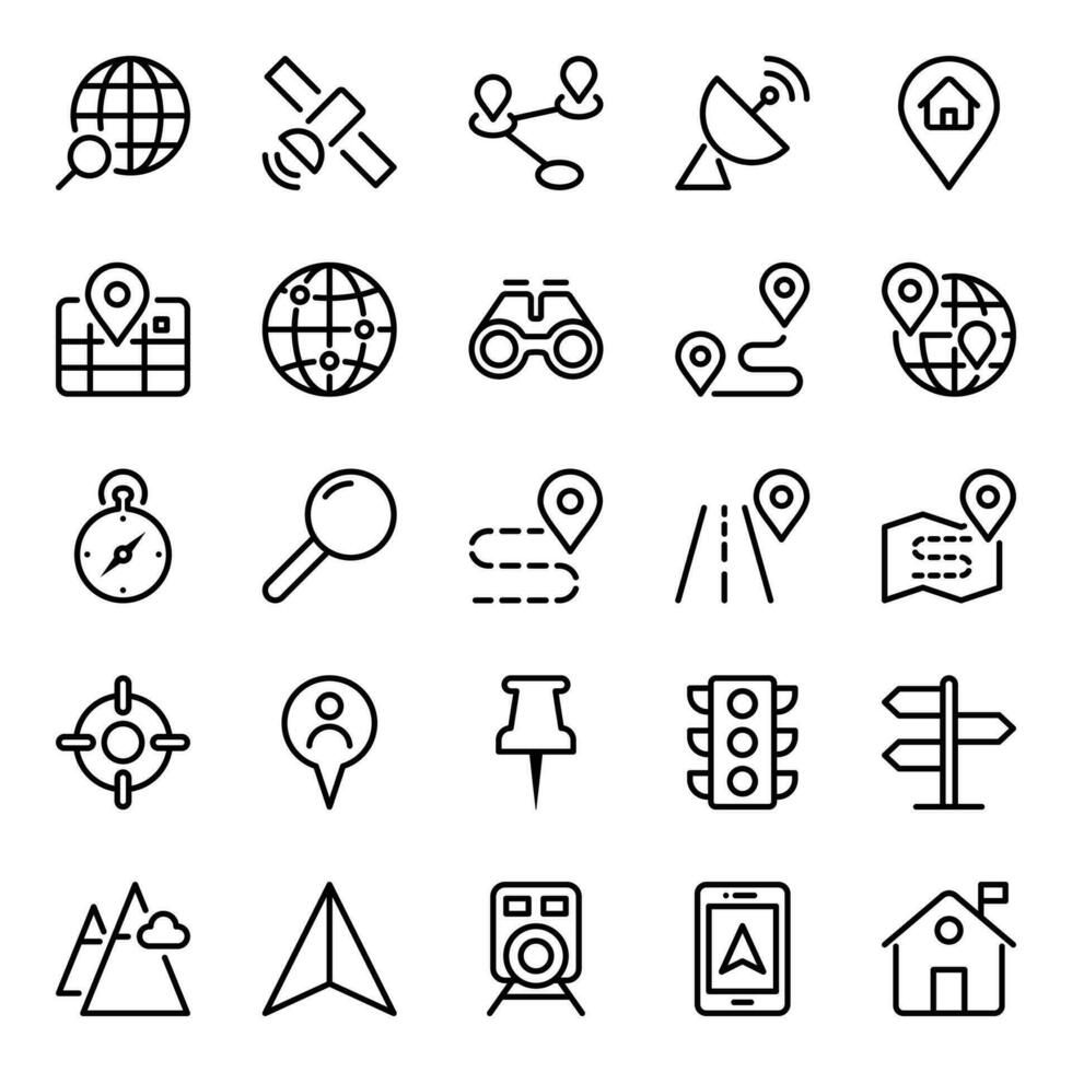 Outline icons for Map and location. vector