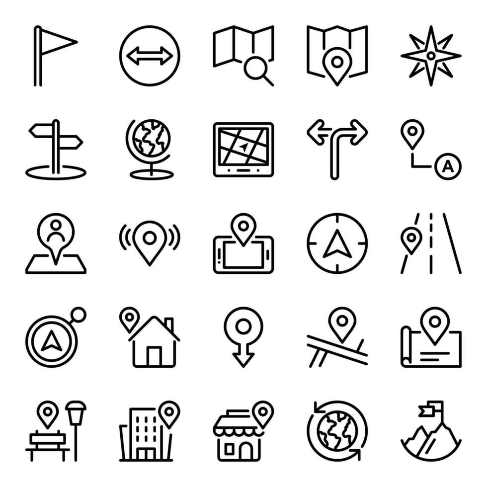 Outline icons for Map and location - Outline Icons For Map And Location Vector