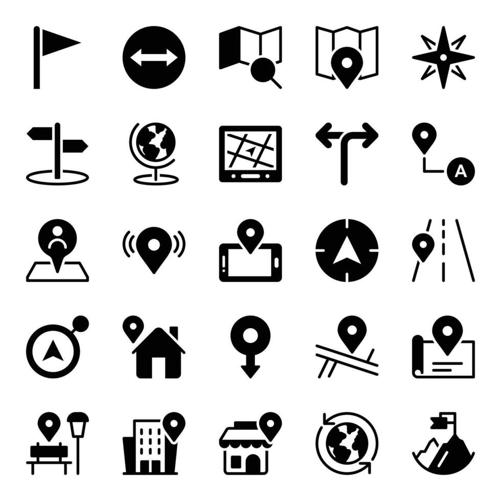 Glyph icons for Map and location - Glyph Icons For Map And Location Vector