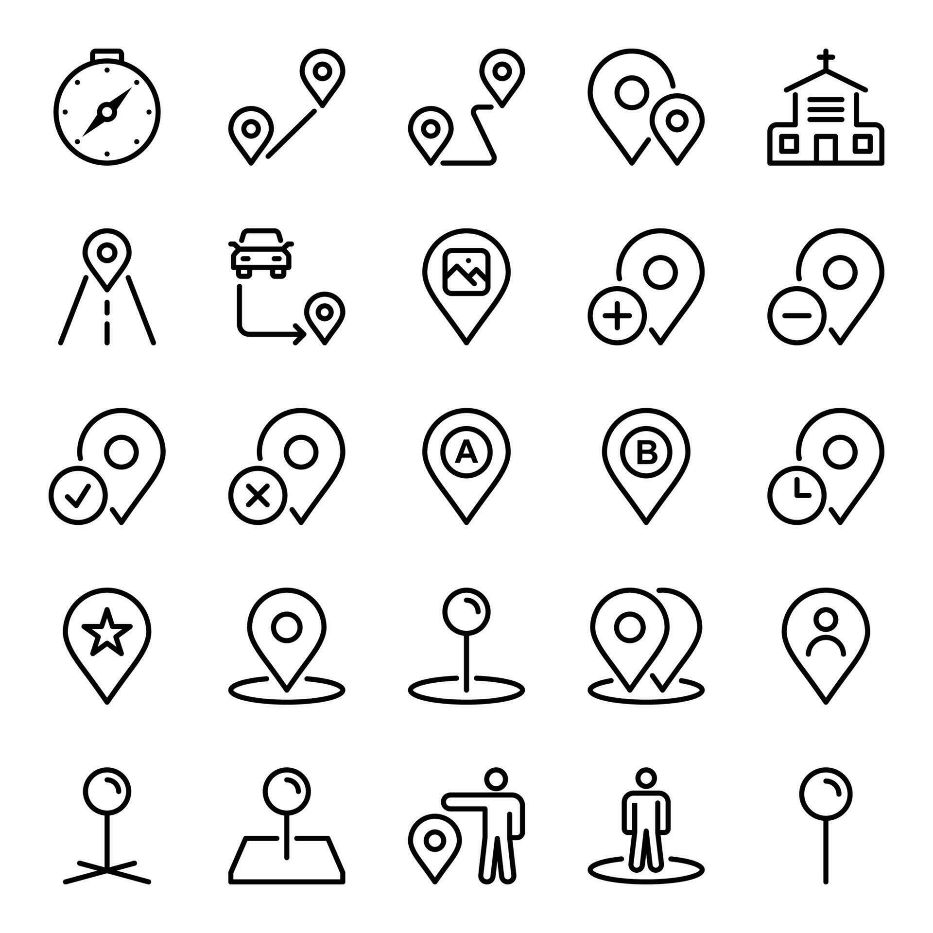 Outline icons for Map and location - Outline Icons For Map And Location Vector