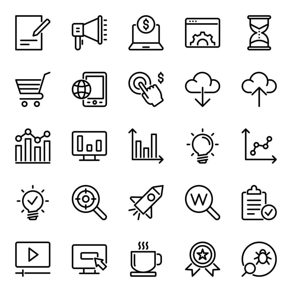 Outline icons for Search engine optimization. vector