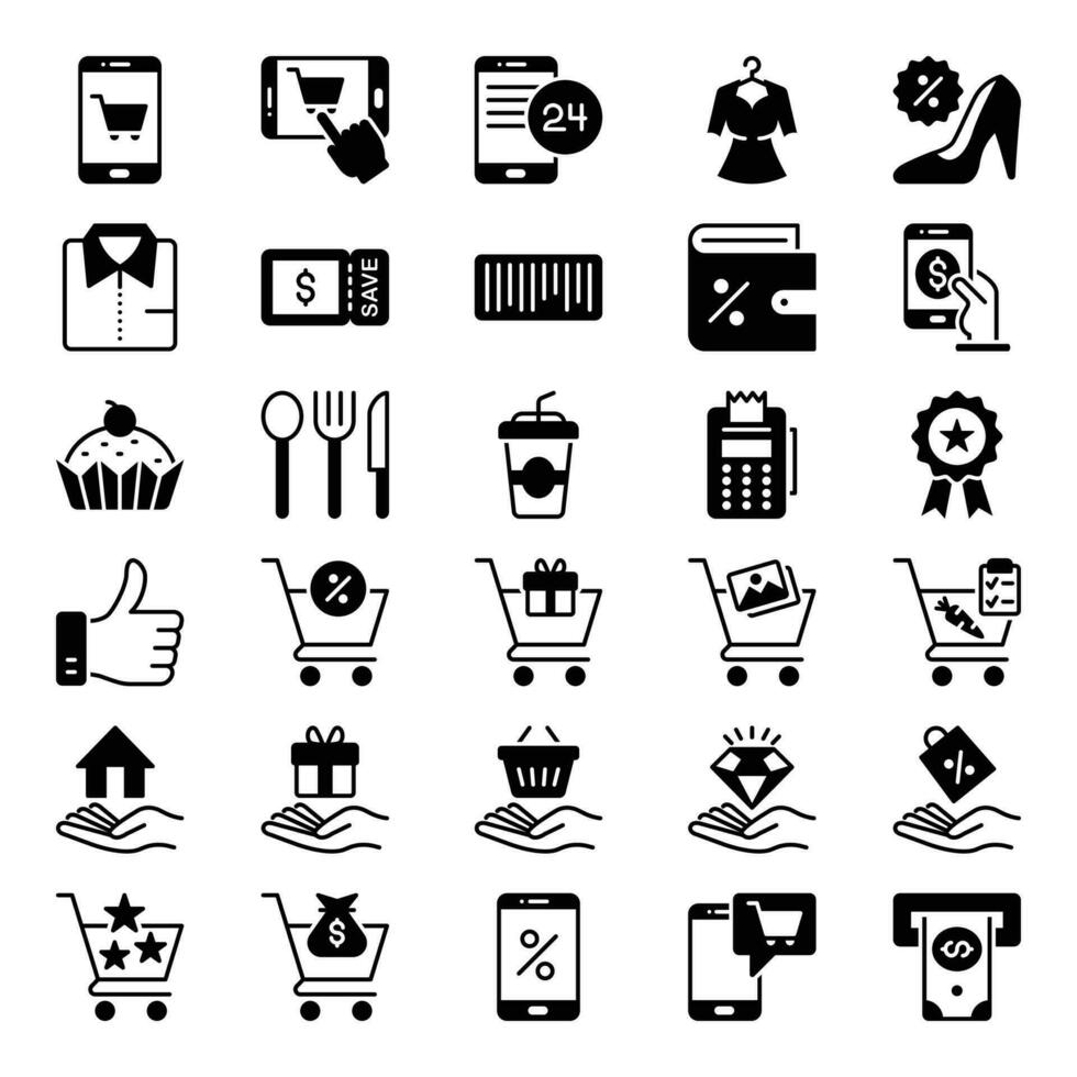 Glyph icons for Shopping and e-Commerce. vector