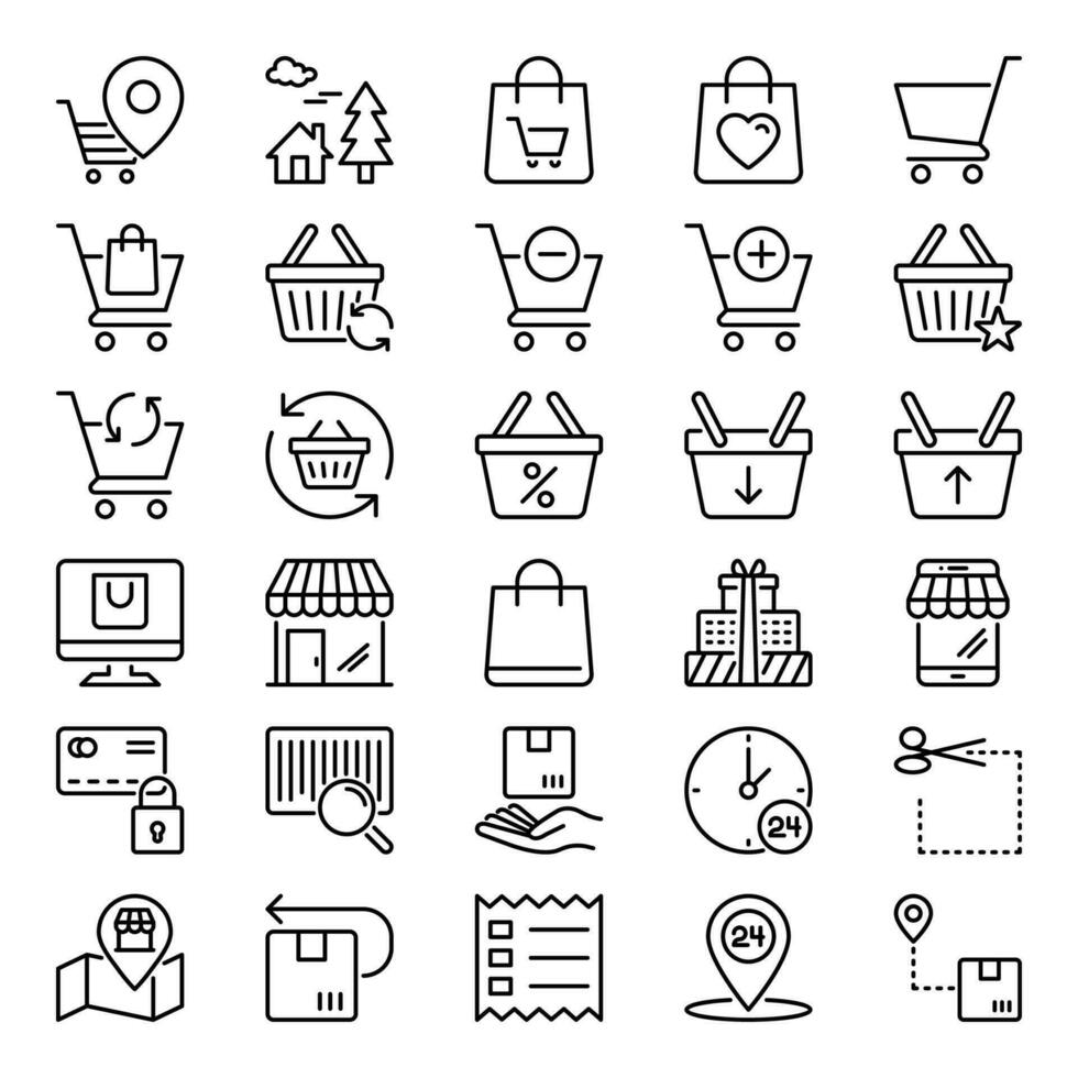 contorno íconos para compras y comercio electrónico vector