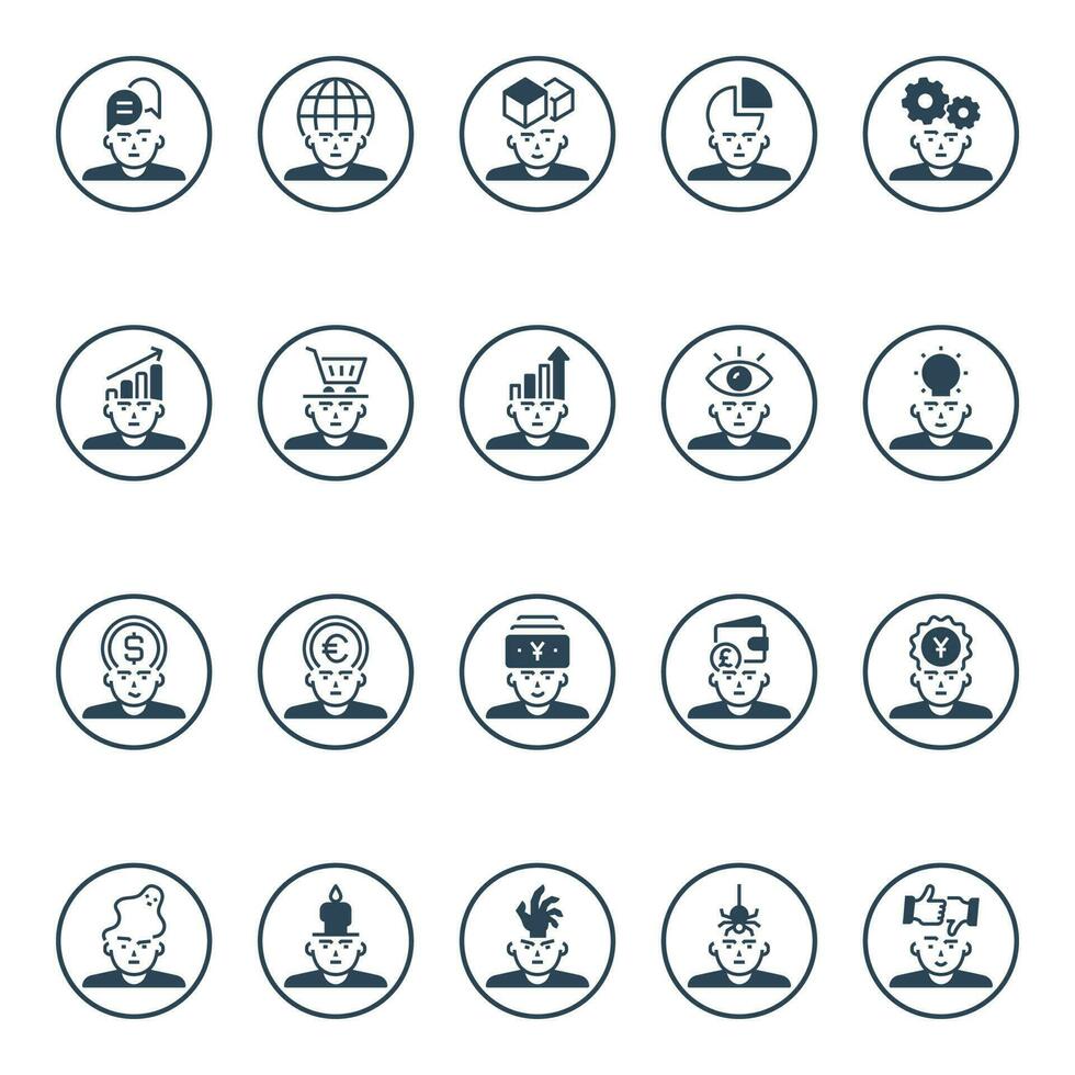 Circle glyph icons for Thinking mind. vector