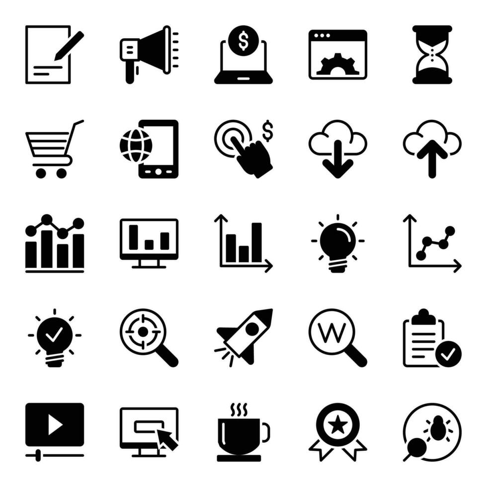 Glyph icons for Search engine optimization. vector