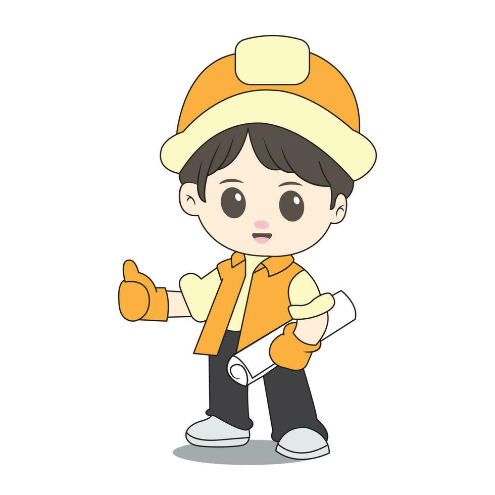 chibi character of a building architect vector