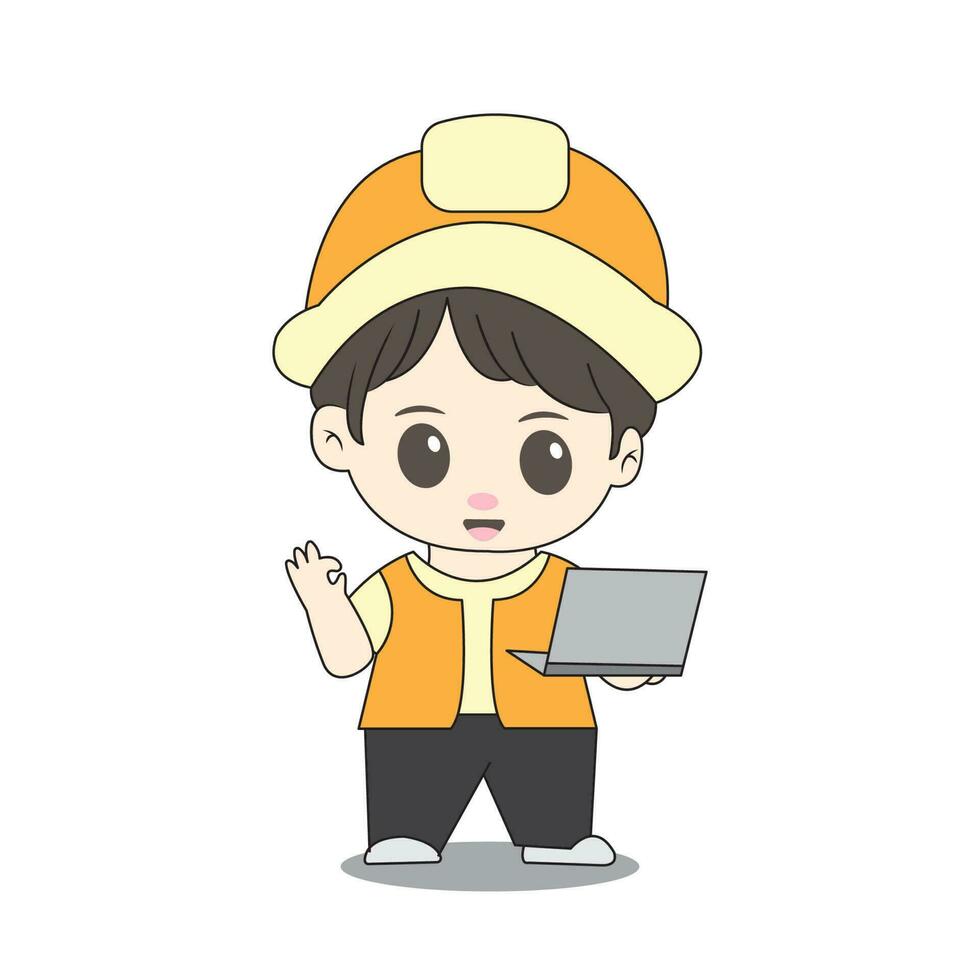 chibi character of a building architect vector