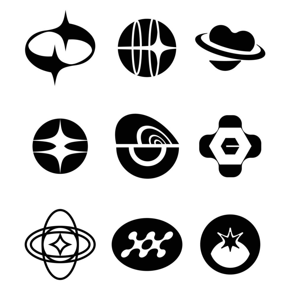 Retro futuristic elements for design big collection of abstract graphic geometric symbols and objects in y2k style vector