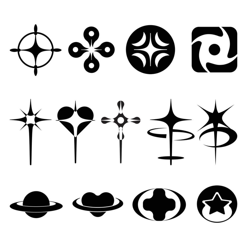 Retro futuristic elements for design big collection of abstract graphic geometric symbols and objects in y2k style vector