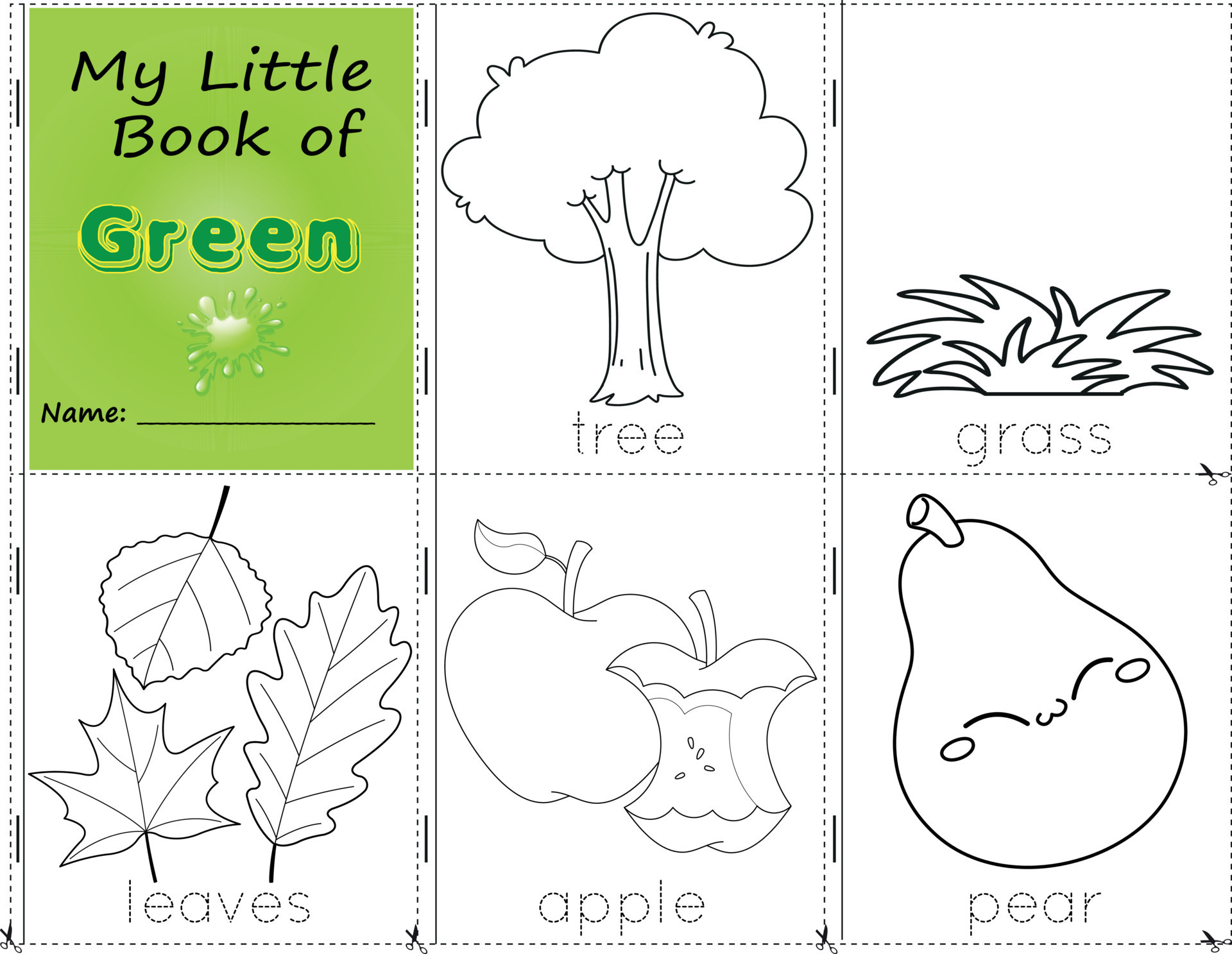 My Little Book of Green Color objects green to paint them as they are