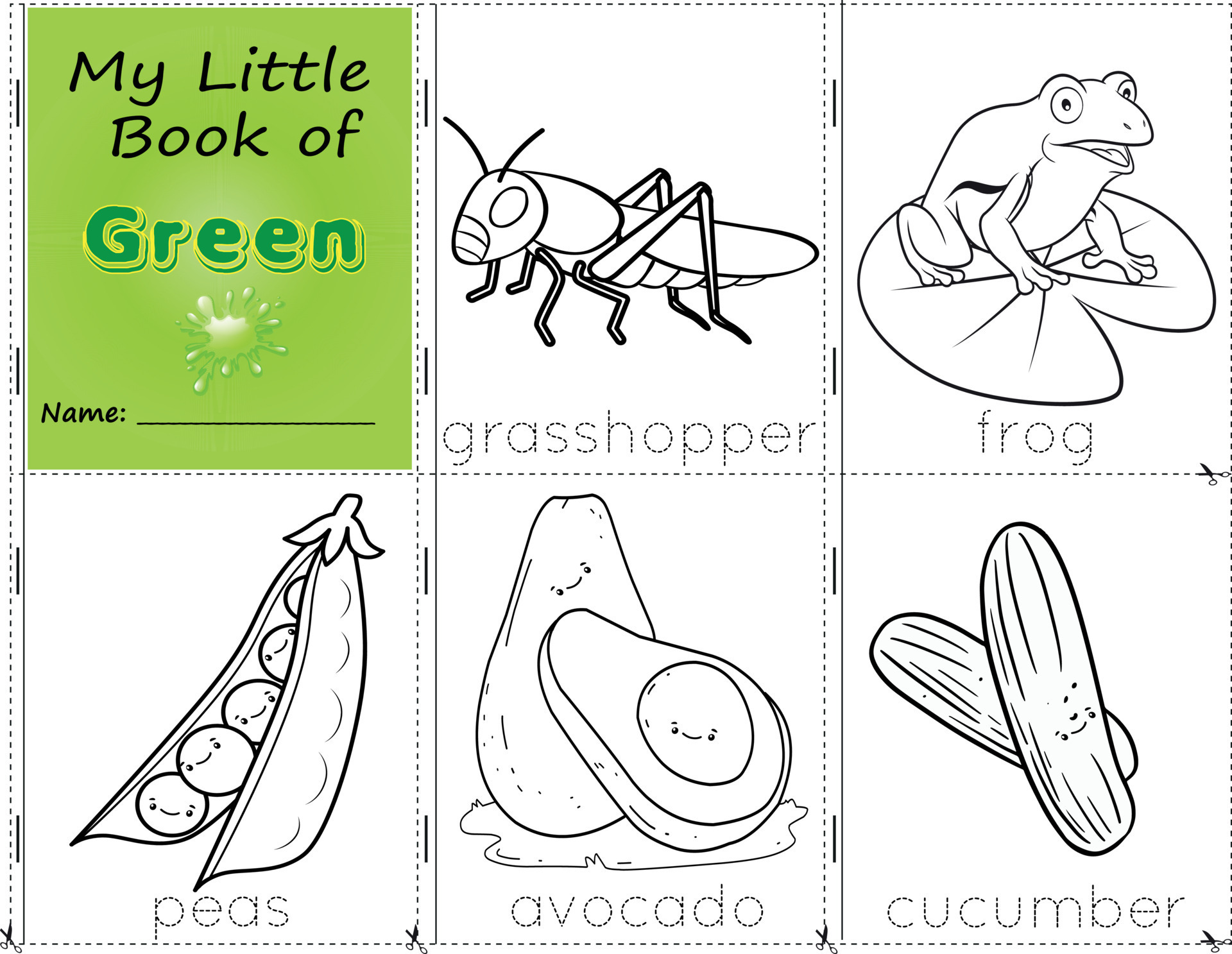 My Little Book of Green Color objects green to paint them as they are