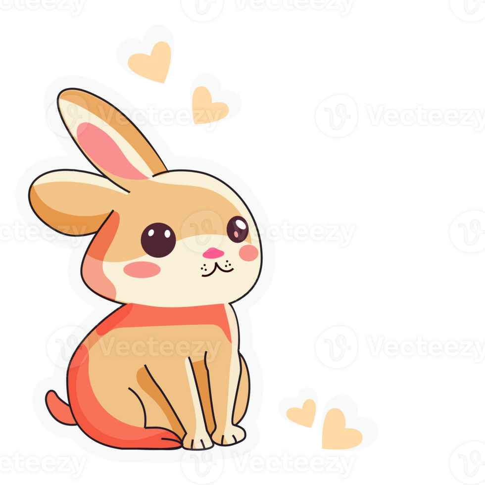 Sticker Style Cute Rabbit Or Bunny Sitting With Flying Hearts. Love Or Valentine's Day Concept. png