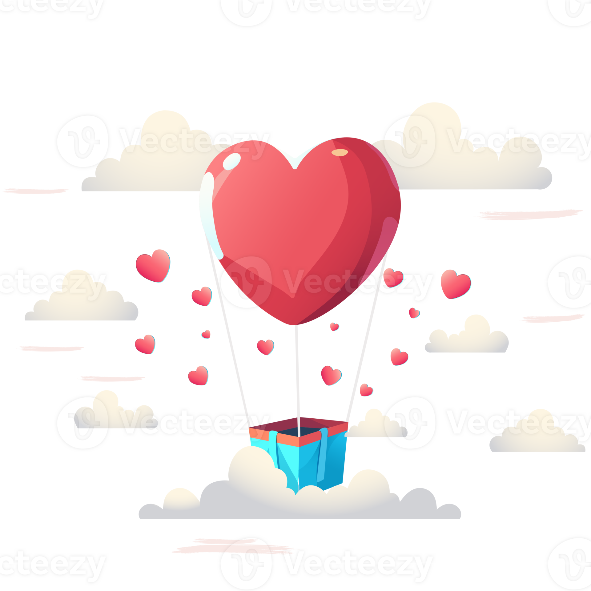 Illustration Of Red Heart Shape Balloons With Clouds Love Or Valentine Concept 23682726 Png